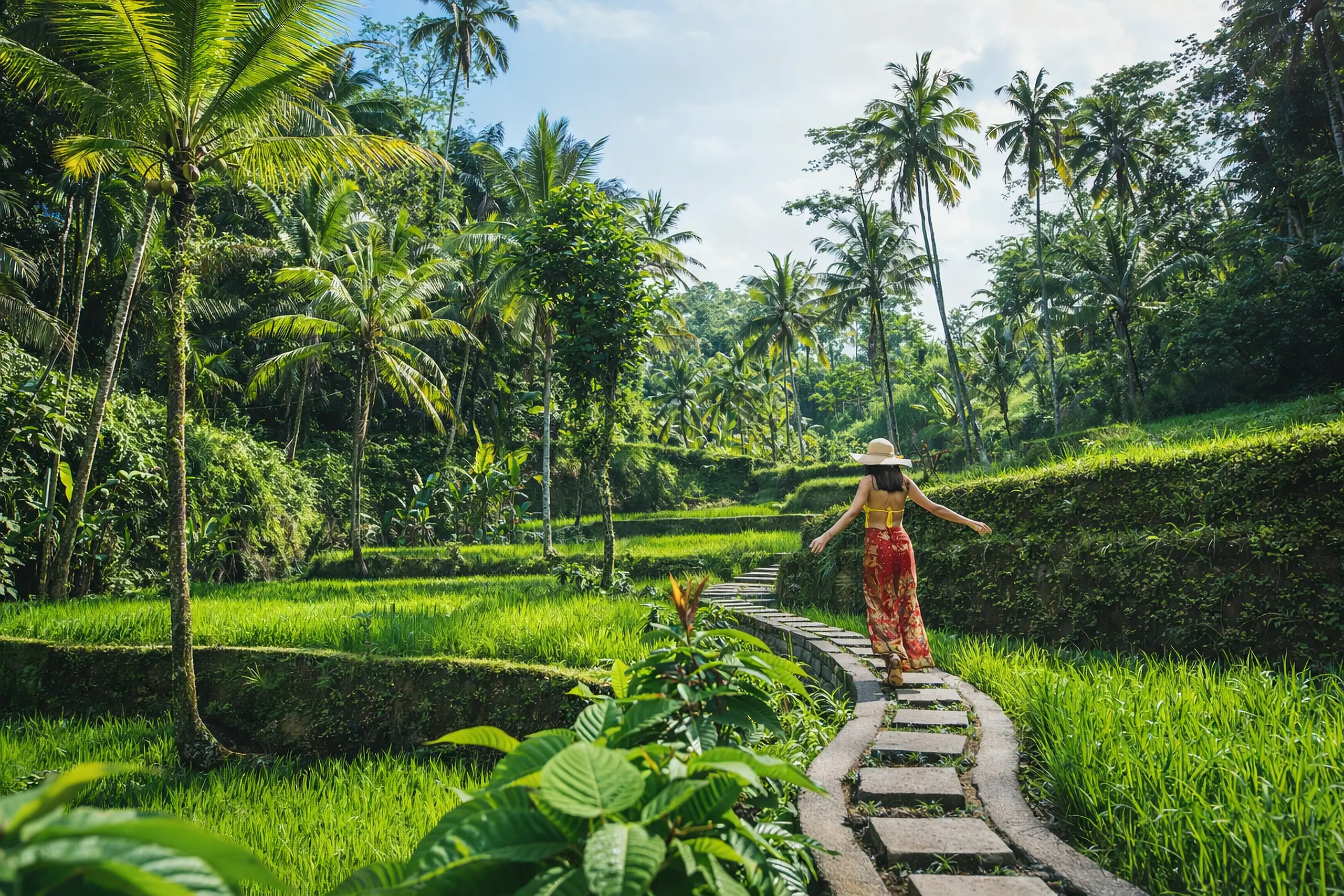 Sacred Balinese landscape at golden hour